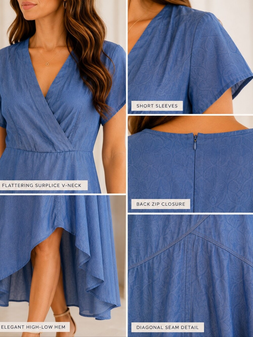 Blue Lyocell High Low Maxi Dress V-Neck Size Medium - Picture 3 of 9